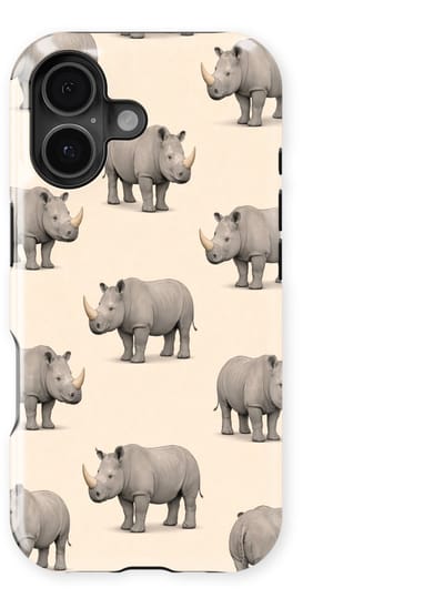 Safari Tough Case geschikt voor iPhone 16 | Premium hoesje met Safari Dieren Design | Geschikt voor Mag | Dieren Print Backcover geschikt voor iPhone 16 Neushoorn