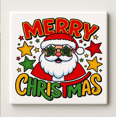 Merry Christmas Kerstman Art Tegel – 15x15cm Feestelijke Keramische Wanddecoratie, Kerst Huisdecoratie Cadeau