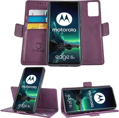 Geschikt voor Motorola Edge 40 Neo - Book Case Hoesje - Uitneembaar Hoesje - Magnetische Sluiting - Portemonnee Paars