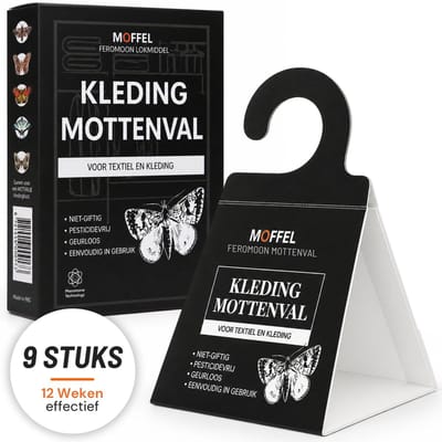 Moffel® 9 Stuks Mottenval Kledingmotten - Geurloos & Geen Gif - Feromoonvallen - Kleding Mottenval - Mottenpapier - Mottenballen Kledingkast