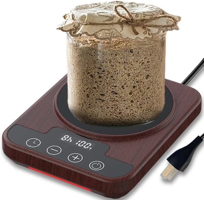 Fermentatieverwarmer - Verwarmingsmat voor Zuurdesemstarter - Nauwkeurige Temperatuurregeling - Zuurdesem - Thermostaat - Met 12-Uurs Timer - Nauwkeurige Thermostaatregeling (70-100°F) - Slimme Geheugenfunctie - Geschikt voor Potten Tot 40 Oz