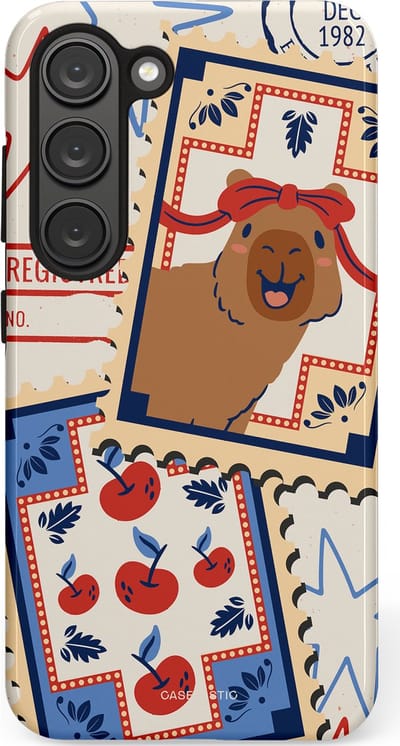 Casetastic hoesje geschikt voor Samsung Galaxy S23 - Dubbellaagse bescherming - Kerst Capibara Post van de Noordpool - Fashion Case - Lichtgrijs Zand Terracotta