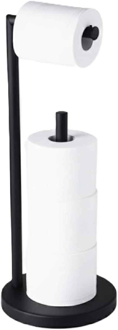 DISEV® - WC rolhouder - Stainless wc rolhouder staand - Toiletrolhouder - WC rolhouder zwart - Toiletrolhouder en reserverolhouder - RVS - Geschikt voor 3+1 WC papier rollen - 2 in 1