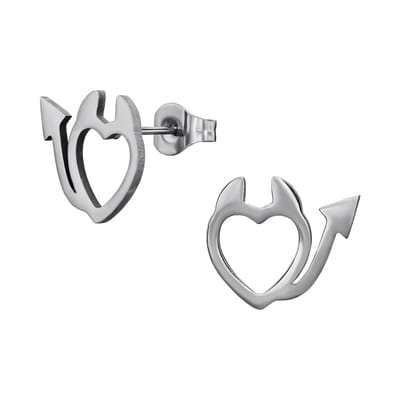 Zilver kleurige stainless steel duivels hartje dames oorbellen | chirurgisch staal | hypoallergeen | Zilverana | RVS