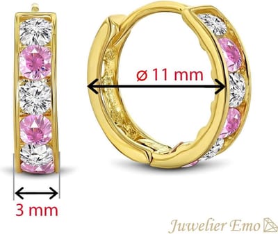 Juwelier Emo - 14 Karaat Gouden Kinderoorbellen meisje met Roze Zirkonia stenen - KIDS - 11 mm