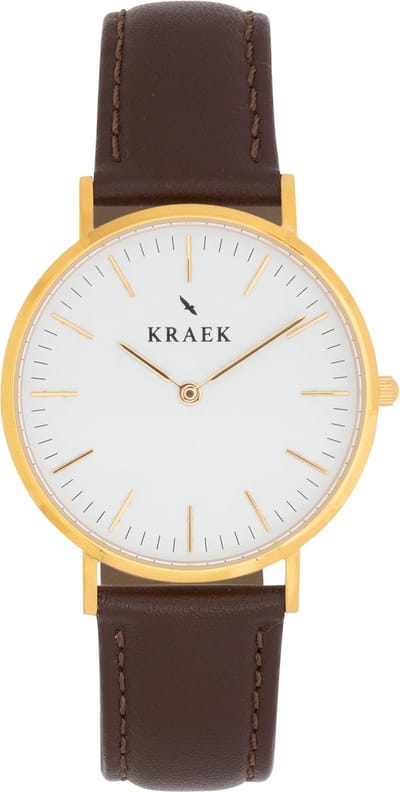 KRAEK Jarita Goud Wit 36 mm - Dames Horloge - Bruin horlogebandje - Easy click bandje - Svelte Collectie