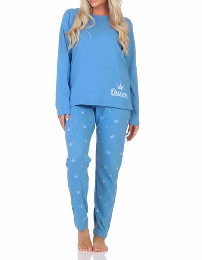 Lange Normann damespyjama in prachtige kleuren en een kroonmotief