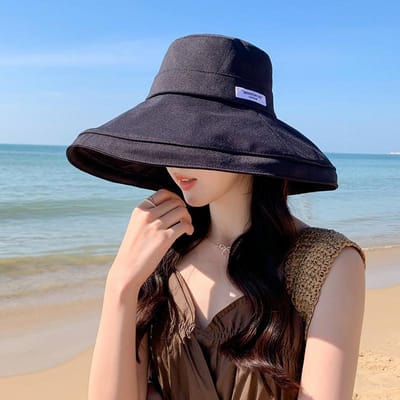 Nouveau Style de Protection Solaire pour Rayons Ultraviolets Grand Chapeau avec Chapeau de Soleil en Coton et Lin pour Femmes Version Coréenne de Chapeau de Soleil Chapeau de Pêcheur black