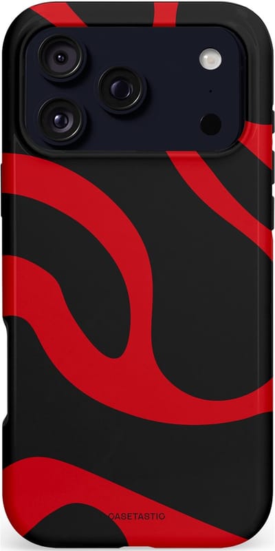 Casetastic hoesje geschikt voor Apple iPhone 17 Pro Max - MagSafe - Dubbellaagse bescherming - Vurige Zwarte Lava Stroom - Fashion Case - Zwart Rood