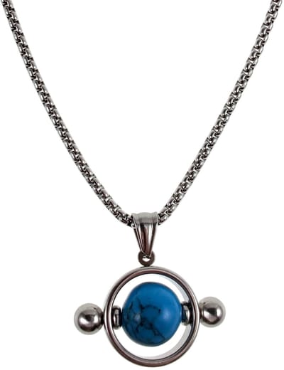 55cm x 2mm Jasseron-Ketting + Ronde Hanger Unisex - RVS Ketting met Opengewerkte Hanger met Turquoise Steen - Handgemaakt