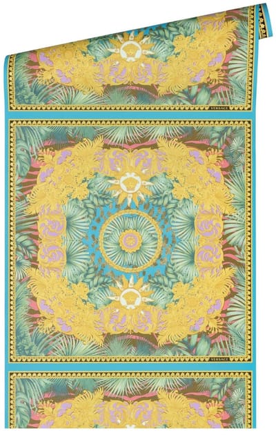 "JUNGLE" SATIJN GLANZEND MEDUSA HOOFD BEHANG | Design - bont groen lila goud blauw - A.S. Création Versace 5