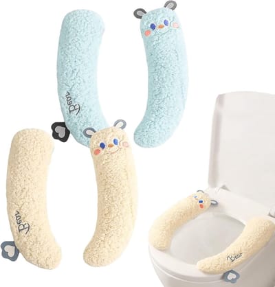 Verwarmde Toiletbril Set van 2, Dikke Zitting, Schattig Ontwerp, Ideaal voor Wintergebruik, Flanel en Chroom Afwerking