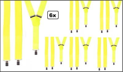 6x Bretel Fluor geel 35mm breed - Themafeest party carnaval optocht
