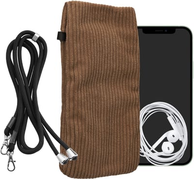 kwmobile Telefoontasje geschikt voor XXL - 7" smartphone - Universeel smartphone hoesje van corduroy - Met telefoonkoord - In bruin
