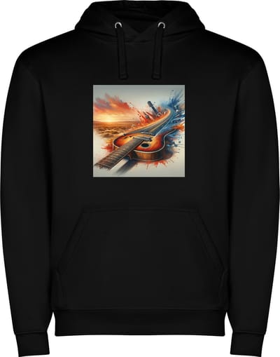 Zwarte unisex hoodie met “ Kleurrijke Gitaar – Muziek – Highway – Muziekinstrument “ Print Full Color merk Roly maat XL