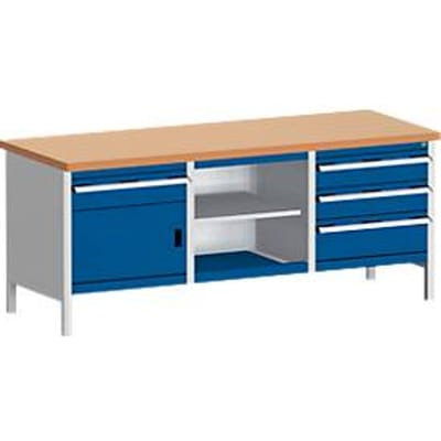 Werkbank met kast cubio KW-2078-2.4, gentiaanblauw