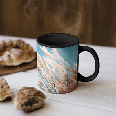 Magische Mok - Foto op Warmte Mokken - Koffiemok - Siergras - Wind - Lichtbruin - Magic Mok - Beker - 350 ML - Theemok