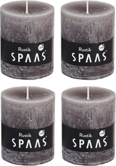 4x Taupe rustieke cilinderkaarsen/stompkaarsen 7 x 8 cm 30 branduren - Geurloze kaarsen - Woondecoraties