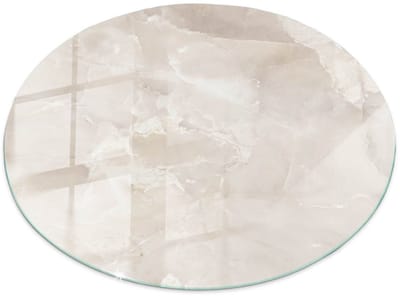 Tulup Tafelblad Glas - Marmer Textuurpatroon Glasplaat Tafel - 50 cm - Romig Veiligheidsglas - Rond Tafelblad Glas - Glazen Tafelblad voor Tuin of Terrastafels - Glazen Tafelblad