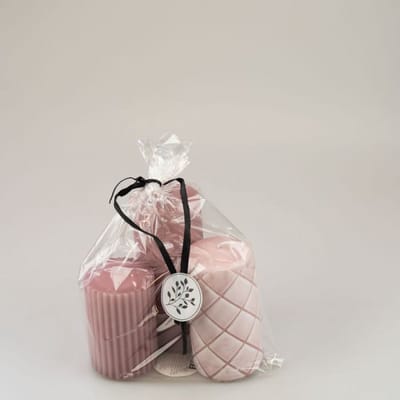 Branded By - Cadeau giftset set/3 stompkaarsen - Oud Roze met patroon - 9 / 11 / 14cm