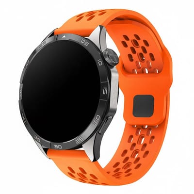 Siliconen bandje - geschikt voor Garmin Vivoactive 4 / Venu 4 (45mm) / Venu 3 / 2 / Forerunner 255 / Forerunner 265 / 570 (47mm) en Polar Vantage M / M2 / V3 / Grit X (Pro) - gaatjes - oranje