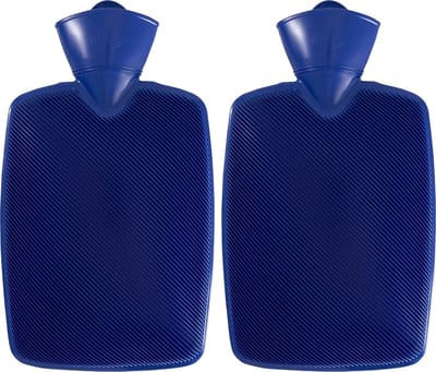 Warm water kruik - 2x - kunststof kruik - zonder hoes - blauw - 1,8 liter