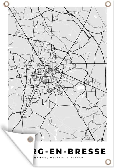 Muurdecoratie Bourg-en-Bresse – Plattegrond – Frankrijk – Kaart – Stadskaart - 120x180 cm - Tuinposter - Tuindoek