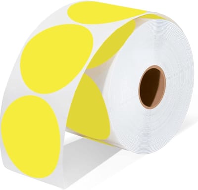 Stickers op rol 35mm rond - 6x Rolx 1000 ronde etiketten per rol (6000 stujs) - mat fluor Geel labels op rol - Thermal label Stickers Gekleurd
