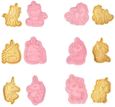 Allecto - Koekjesvormen - Eenhoorn uitsteekvormpjes - 6 stuks - Roze - Taartdecoratie - Koekjesdeeg - Geschikt voor kinderen - Kunststof