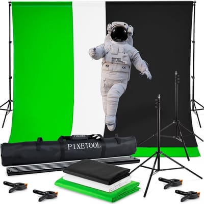 Groen Scherm Doek 3 x 3 m met Achtergrondsysteem 2.6 x 3 m - Perfect voor Foto-, Video- en Studio-opnames