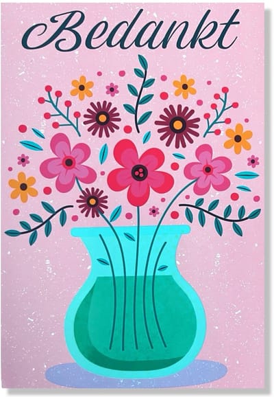 Bedankt Wenskaart - Vaas met Bloemen - 12x17cm - gevouwen kaart Inclusief envelop