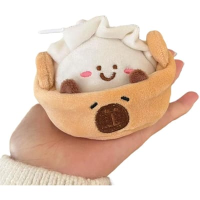 Schattige Capibara Dumpling Pluche Sleutelhangers Capibara Knuffel Hanger Kawaii Pluche Cadeaus voor Vrienden Bonen Oog Poppenhanger Tasdecoratie beige