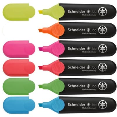 Schneider markeerstift - tekstmarker - Job - 6 stuks assorti kleuren - beitelpunt - S-115096