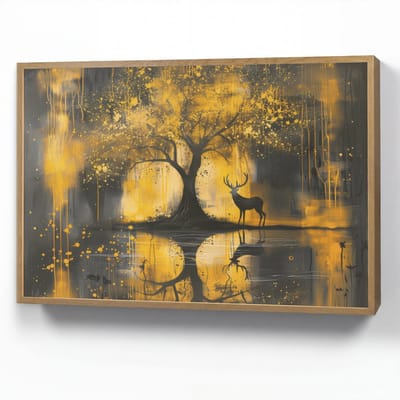 Wandlamp 90x60 cm - Oplaadbaar - Boom - Verflook - Hert - Natuur - Goud - Wandlampen binnen woonkamer - Slaapkamer lamp - Decoratieve nachtlamp - Vloerlamp draadloos