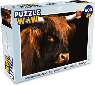 Puzzel Schotse hooglander - Zwart - Koe - Hoorn - Dieren - Legpuzzel - Puzzel 500 stukjes