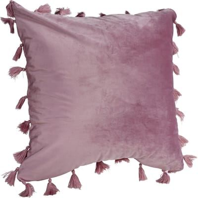 QUVIO Sierkussen met franjes - Gevuld - Sierkussens voor binnen - kussentjes bank - Kussentjes - Sierkussens vierkant - Gevulde sierkussens - Sierkussens roze - sierkussens met flosjes - Sierkussens - 45 x 45 cm - Fluweel - Roze