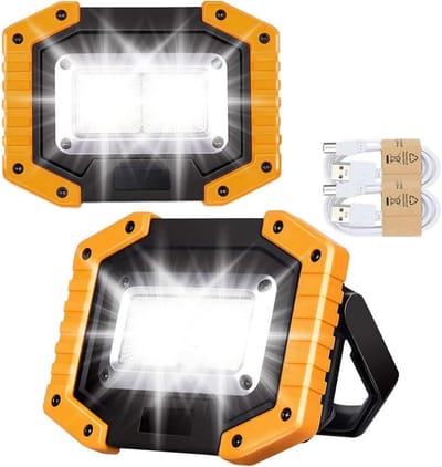 GELLDG 2 stuks LED-bouwverlichting - 30W - Oplaadbare schijnwerper - Waterdicht - USB-campinglamp - Geschikt voor garages, kamperen, vissen en noodreparaties op bouwplaatsen