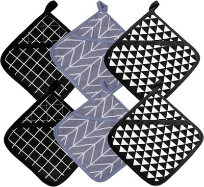 6 stuks vierkante pannenlappen - hittebestendig - 18 x 18 cm - katoen - corrosiebestendig - thermisch - met ophanglus voor keuken en gebak