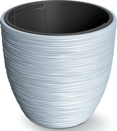 Prosperplast Plantenpot/bloempot Furu Stripes - buiten/binnen - design kunststof - lichtgrijs - D30 x H30 cm - met binnenpot