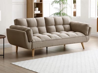 Vente-unique Slaapbank/zitbank met 3 plaatsen in beige stof LOELINE