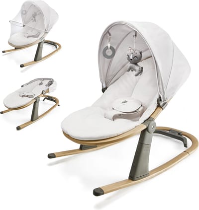 Kinderkraft ELSU 2‑in‑1 Wipstoel & Wieg – Verstelbare Rugleuning – Inclusief Zonnekap, Klamboe & Speelgoed – Lichtgewicht – Elegant