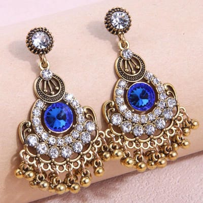 Etnische Lange Hol Uitgesneden Sieraden, Retro Waterdruppel Oorbellen blauw