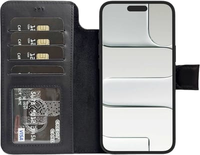 Lykke iPhone 17 Air Hoesje- Echt Leren Hoesje met MagSafe -Pasjeshouder- Uitneembare Backcover –Zwart