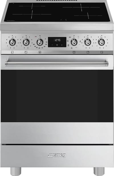 SMEG Fornuis met Inductie Kookplaat Fornuis, 60x60 cm, Classici, Sinfonia, Roestvrij staal, Type kookplaat: Inductie, Type primaire oven: Thermogeventileerd, A