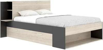 Vente-unique Bedframe hout zwart, natuurlijk licht 140 x 190 cm