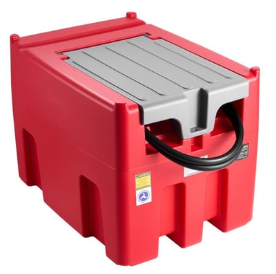 Draagbare brandstoftank - Transfertank met 12 V pomp - Inhoud 440 l - Debiet 45 l/min - Slang 4 m - Automatisch vulpistool - Dieseltank & benzinetank - Rood