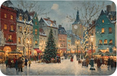 WC mat 60x40 cm - Antislip - Kerstsfeer - Stadsplein - Kleurrijk - Toiletmat - Vloermat - Douchemat - Toilet tapijt - Toiletmatten