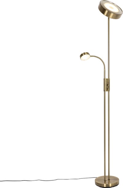 QAZQA kelso - Retro Dimbare LED Vloerlamp | Staande Lamp met Dimmer met leeslamp - 2 lichts - H 180 cm - Brons - Woonkamer | Slaapkamer | Keuken