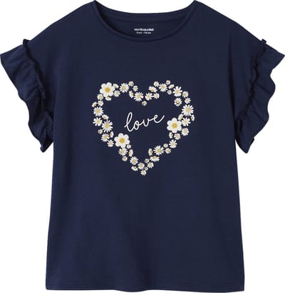 Vertbaudet Meisjes-T-shirt met iriserend motief en korte mouwen met ruches