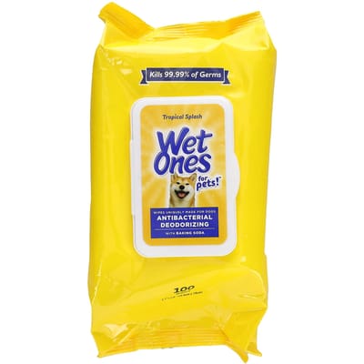 Wet Ones, antibacteriële, geurverdrijvende doekjes met zuiveringszout, voor honden, tropical splash, 100 vel
